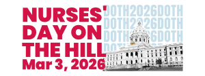 Banner with text "Nurses Day on the Hill: March 3, 2026" next to an image of the MN State Capitol.