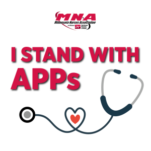 Graphic with a stethoscope and the words "I stand with APPs"